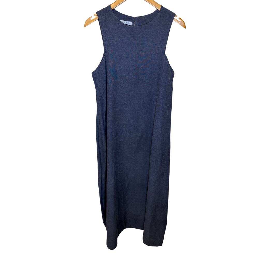 Cole Vintage Minimalist Boho Cottage Navy Blue Oversized Maxi Sun Dress Medium